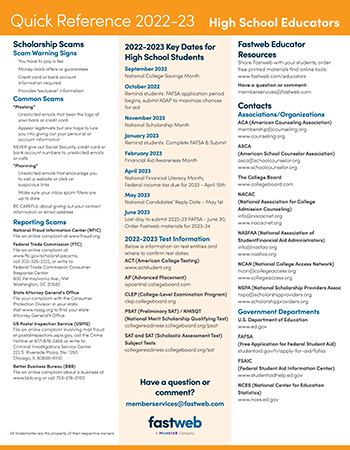 Download 2022-23 High School Educator Quick Reference Guide