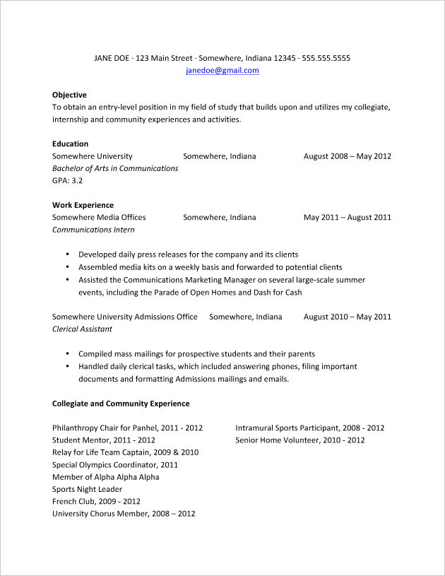 Resume for graduate school admission objective