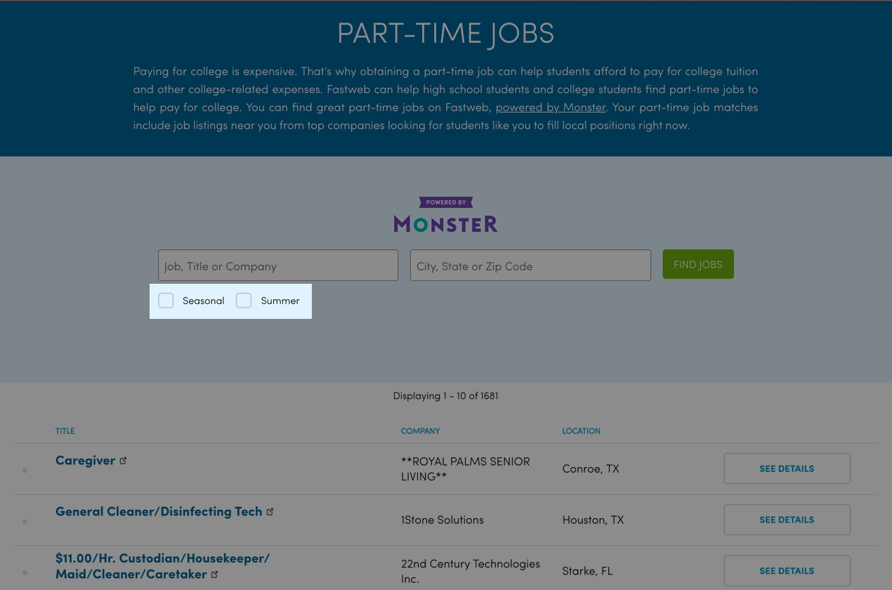 seasonal part time jobs
