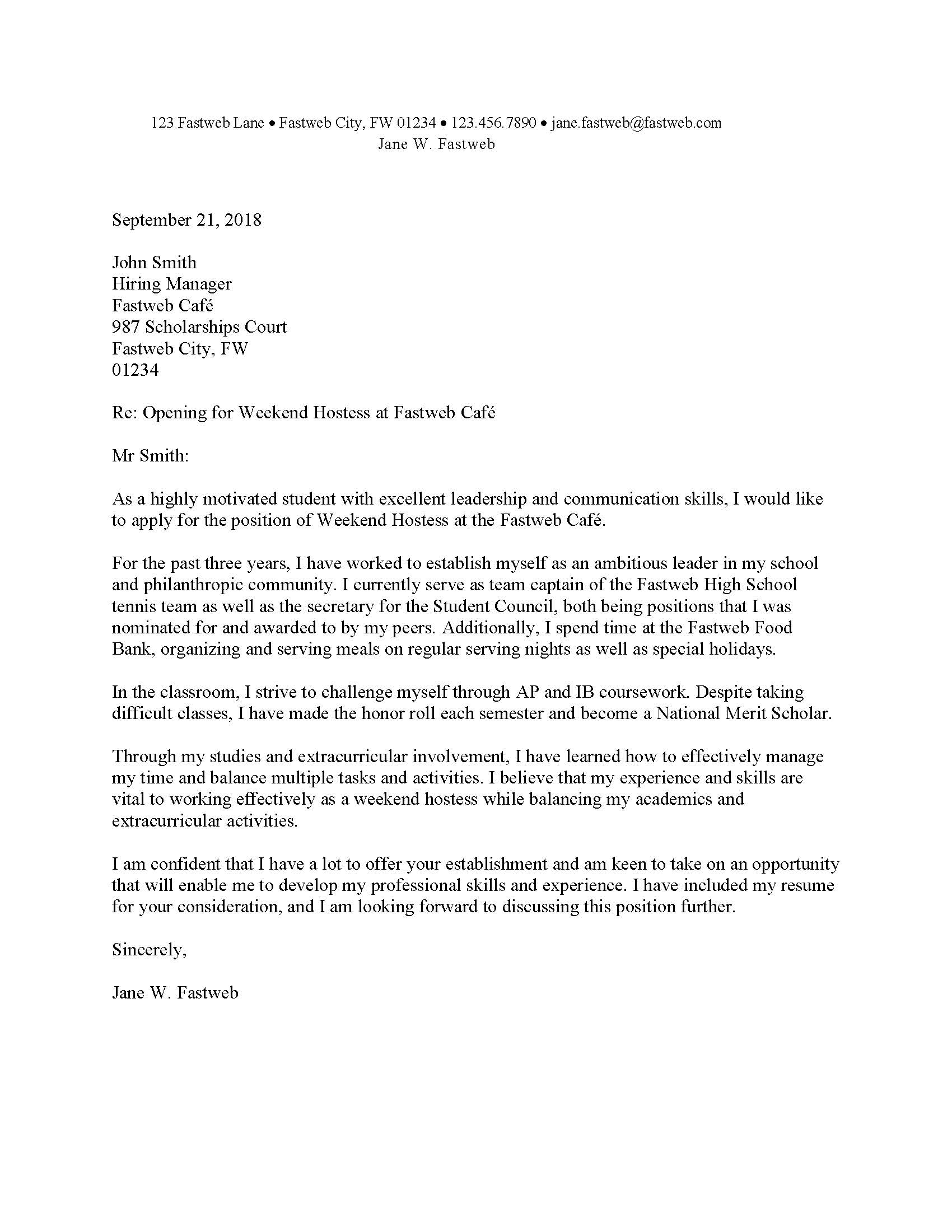 Sample Employment Cover Letter from www.fastweb.com