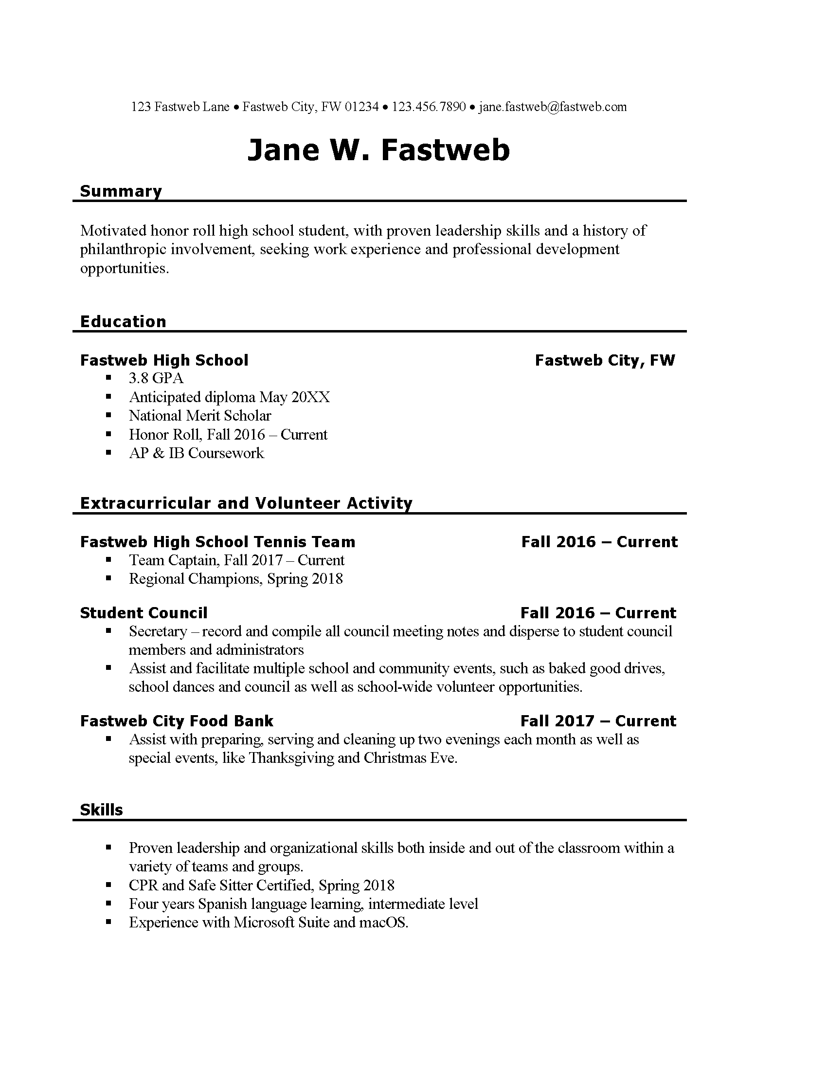 First Part Time Job Resume Sample Fastweb