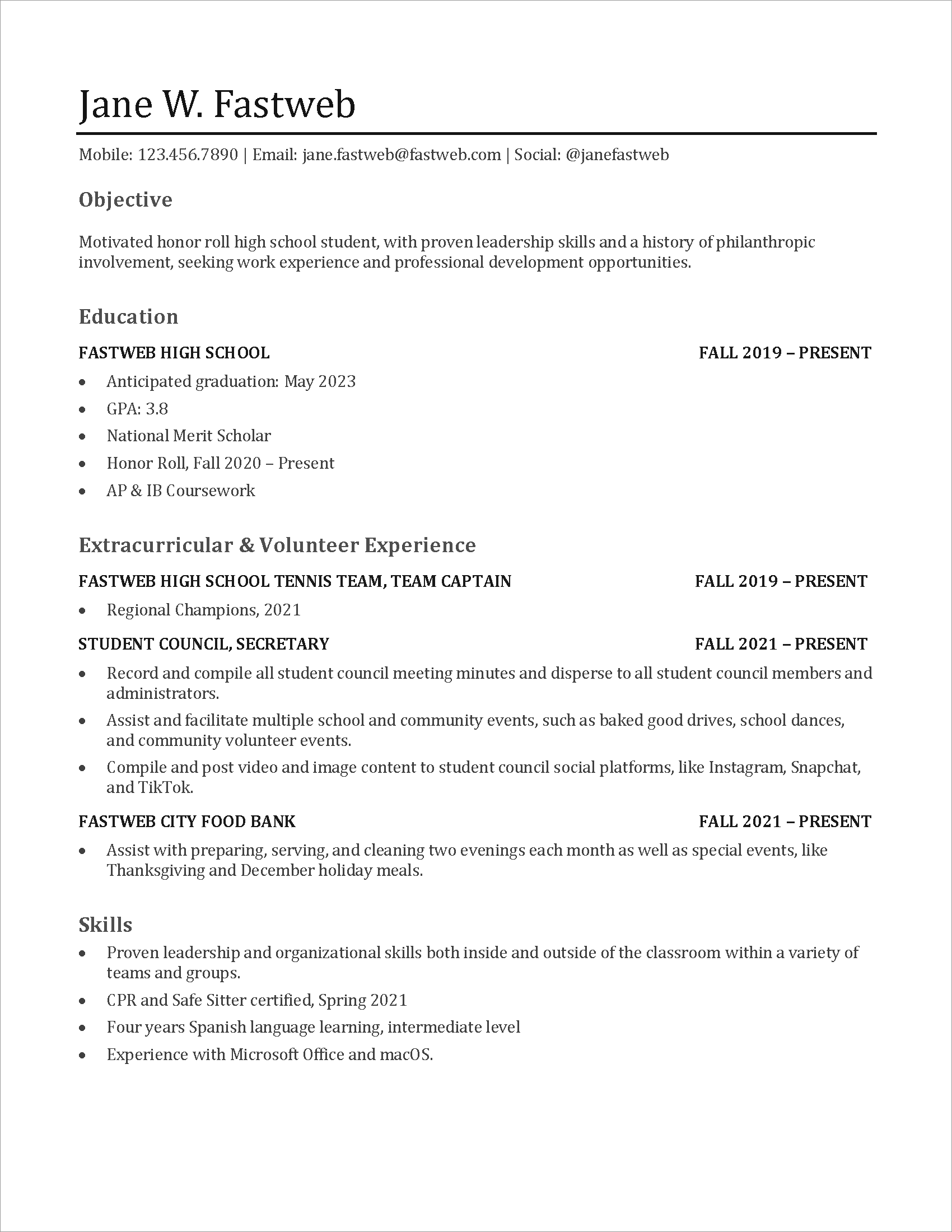 casual work resume