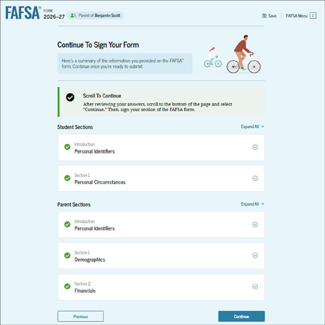 Signed FAFSA Form