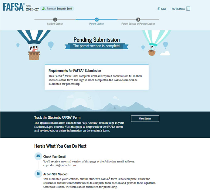 FAFSA Pending Submission