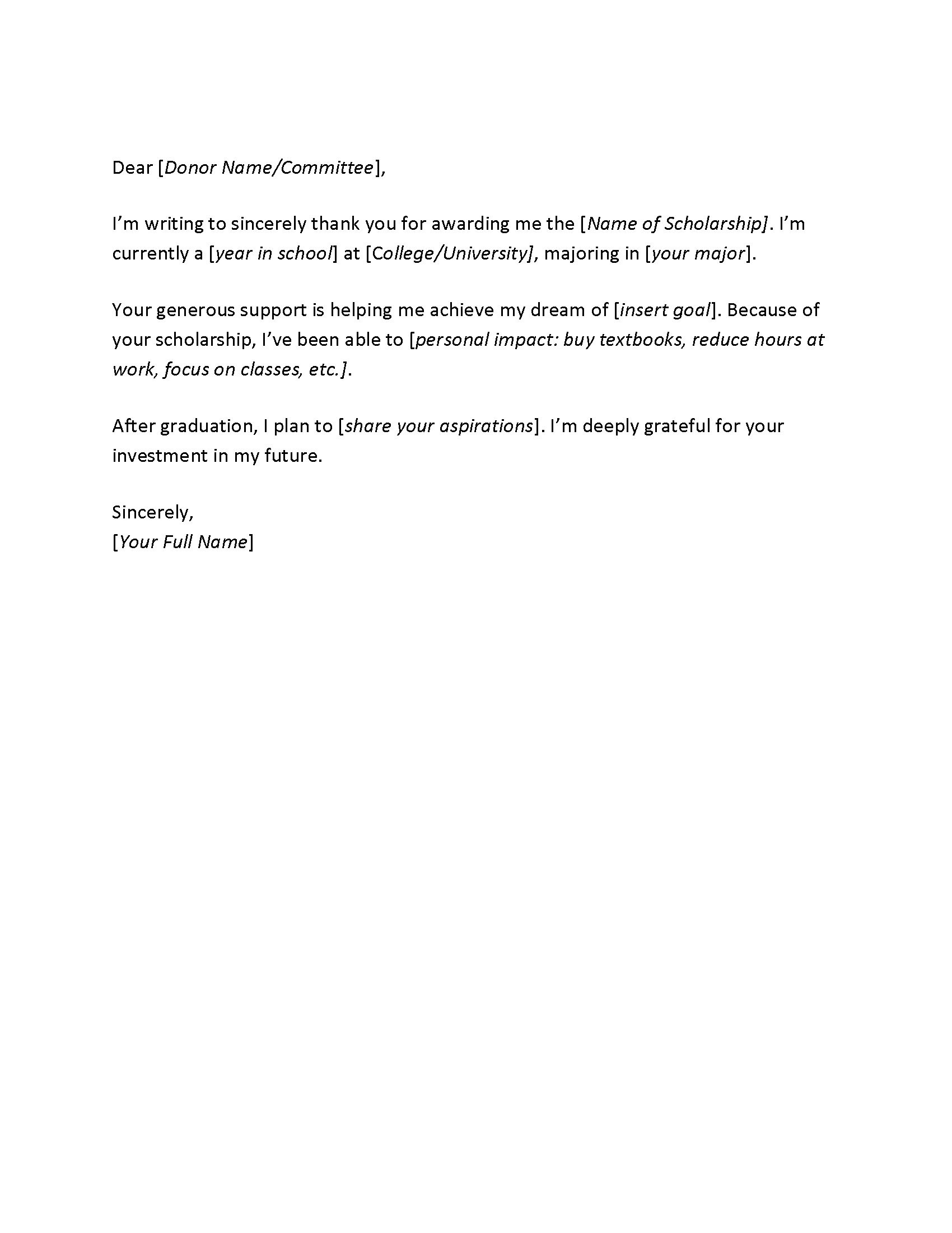 Scholarship Thank You Letter Download Template